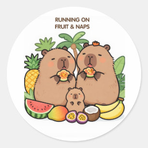 Redonda Familia de Carpinchos Frutas & Siestas Pegatina