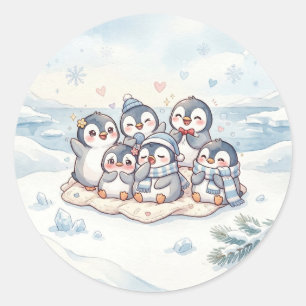 Redonda Familia de Pingüinos Adorables Pegatina de Inviern