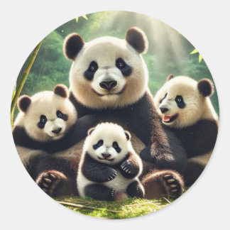 Redonda "Familia Serene Panda en el Pegatina forestal"