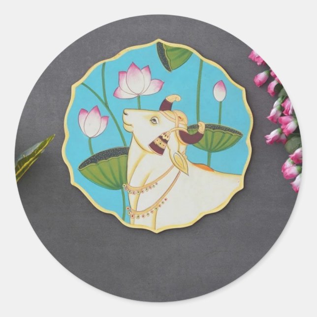 Redonda Famoso Pegatina indio de pintura de Pichwai (Anverso)