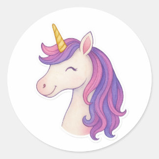 Redonda Fantasía absurda sonriente Pegatina unicornio