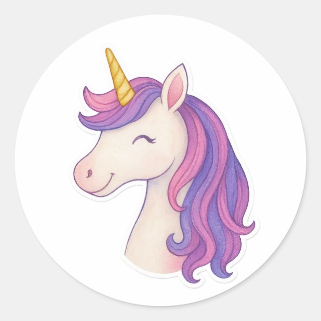 Redonda Fantasía absurda sonriente Pegatina unicornio (Anverso)
