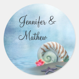 Redonda Fantasy Beach Wedding Envelope Pegatina