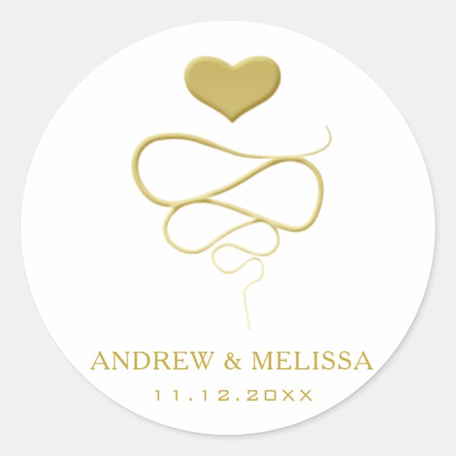 Redonda Faux Gold Heart Ornament | PEGATINA BODA (Anverso)