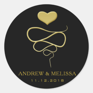 Redonda Faux Gold Heart Ornament   Pegatina Boda negro