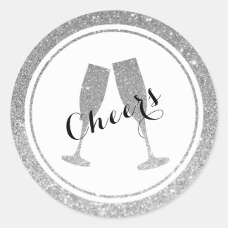 Redonda Faux Purpurina Champagne Glasses Pegatina