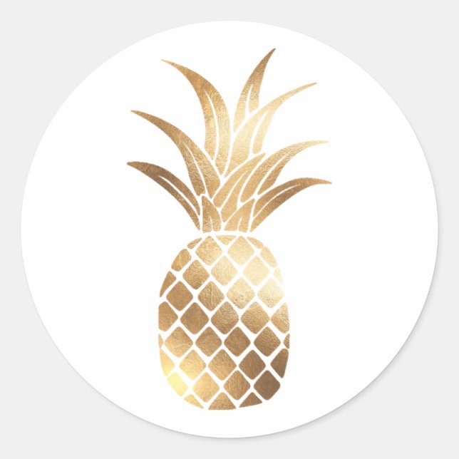 Redonda Faux Relieve metalizado dorado Pineapple Pegatina (Anverso)