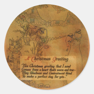 Redonda Faux Vintage Christmas Pegatina