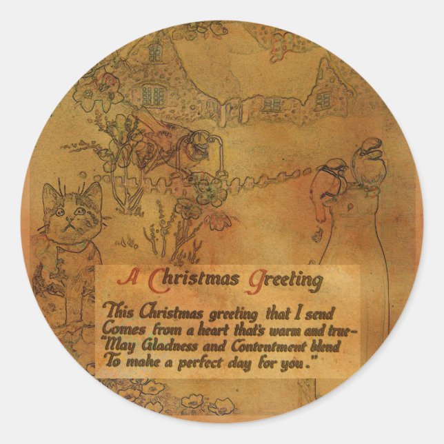 Redonda Faux Vintage Christmas Pegatina (Anverso)