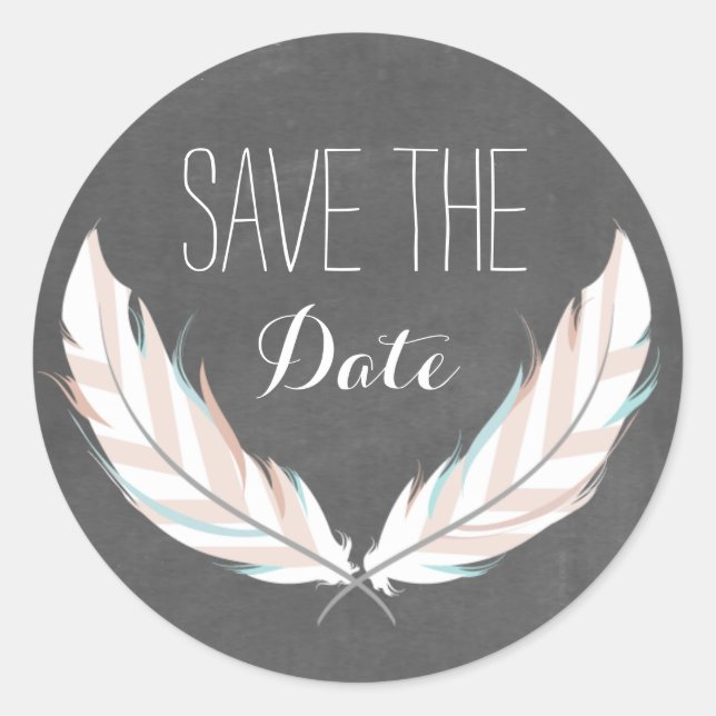 Redonda Feathers + Chalkboard Save The Date Pegatina (Anverso)