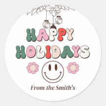 Felices fiestas | Pegatina de ronda sonriente