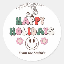 Redonda Felices fiestas | Pegatina de ronda sonriente