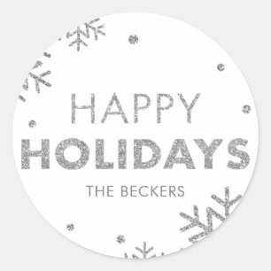 Redonda Felices vacaciones Pegatina Faux Silver