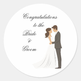 Redonda Felicidades a la Novia y al Novio Pegatina