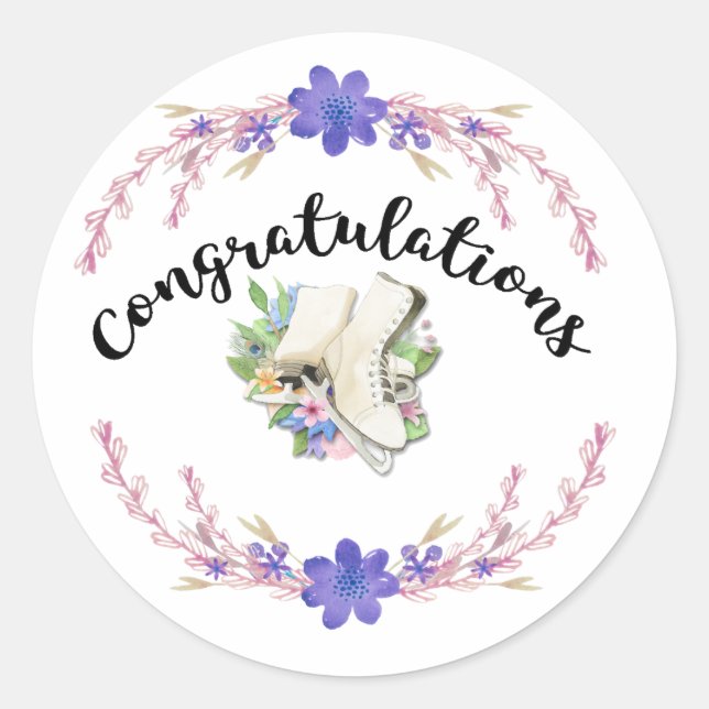 Redonda Felicitaciones al Pegatina de patinaje artístico (Anverso)
