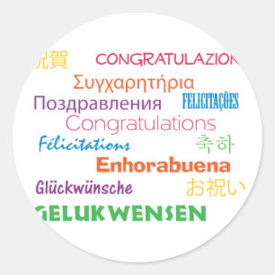 Redonda Felicitaciones en Pegatina de muchos idiomas