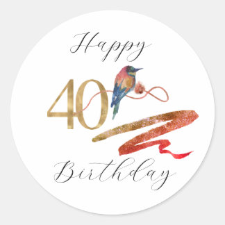 Redonda Feliz 40.º Pegatina de pájaro