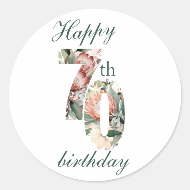 Redonda Feliz 70.º Pegatina redondeado (Anverso)