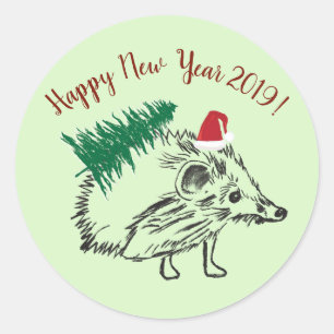 Redonda Feliz Año Nuevo 2019 Pegatina Personalizado
