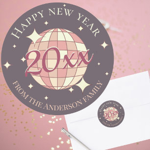 Redonda Feliz año nuevo 2025 pegatina de decoración de sal