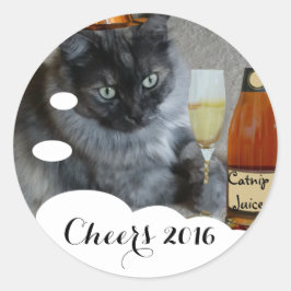 Redonda Feliz Año Nuevo (gato) pegatina de RoseWrites