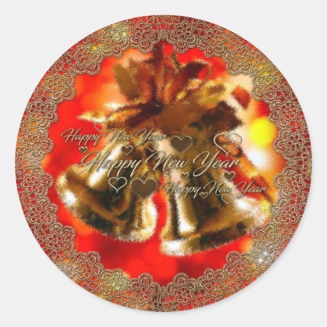 Redonda Feliz Año Nuevo Pegatina (Anverso)