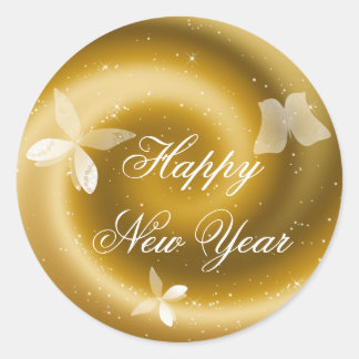 Redonda Feliz Año Nuevo Pegatina de Personalizable