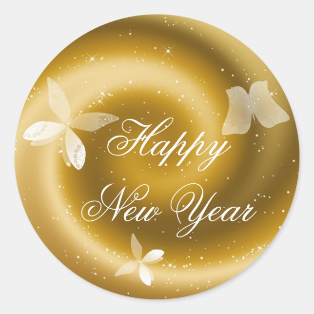 Redonda Feliz Año Nuevo Pegatina de Personalizable (Anverso)