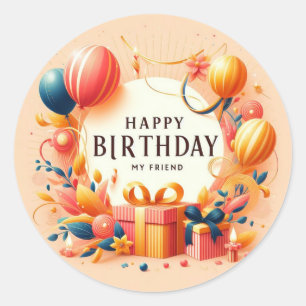 Redonda Feliz cumpleaños a mi amigo pegatina