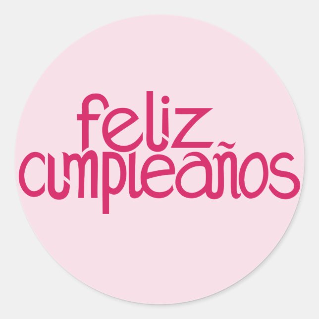 Redonda Feliz cumpleaños al Pegatina rosa caliente (Anverso)