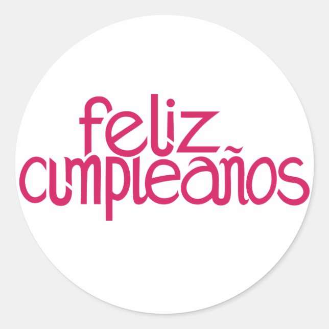 Redonda Feliz cumpleaños al Pegatina rosa caliente (Anverso)