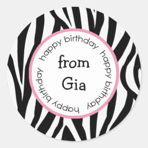 Redonda Feliz cumpleaños de la cebra a/desde los pegatina