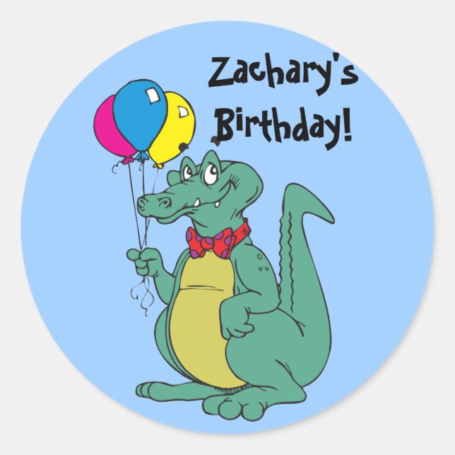 Redonda Feliz Cumpleaños Lagarto Pegatina Globo (Anverso)
