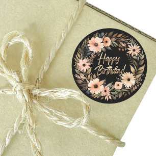 Redonda Feliz cumpleaños Pegatina con flores acuáticas