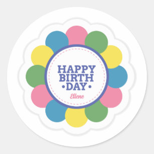 Redonda Feliz cumpleaños, Pegatina de Personalizable para