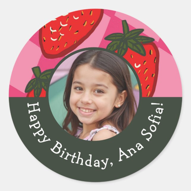Redonda Feliz cumpleaños Pegatina de Personalizado de fres (Anverso)