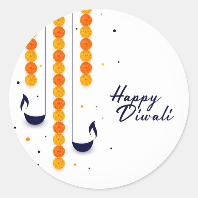 Redonda Feliz Diwali Classic Round Pegatina (Anverso)