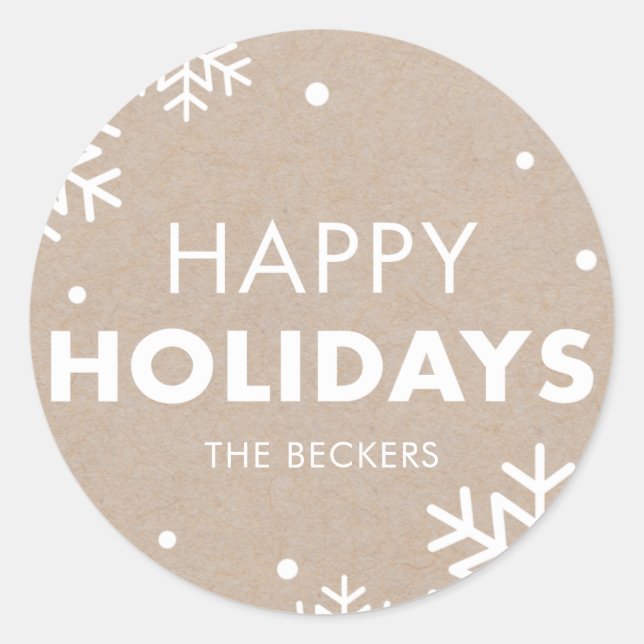 Redonda Feliz feriado Pegatina Kraft (Anverso)