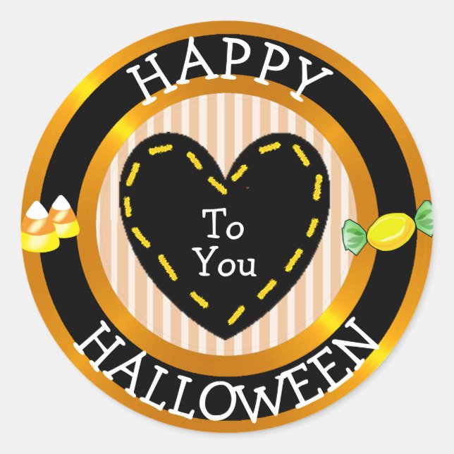 Redonda Feliz Halloween A Tu Pegatina De Candy De Corazón (Anverso)