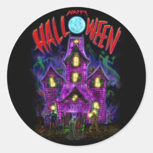 Redonda Feliz Halloween brillante Pegatina de la casa