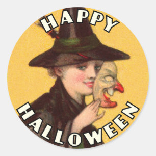 Redonda Feliz Halloween Buena Bruja con Pegatina Máscara
