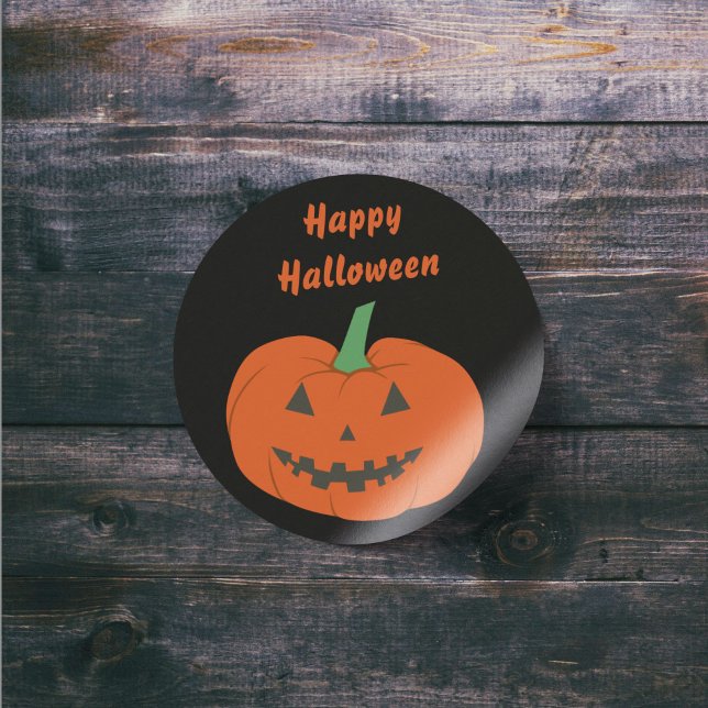 Redonda Feliz Halloween Jack O Lantern Pumpkin Pegatina (Happy Halloween Jack O Lantern Pumpkin Sticker)
