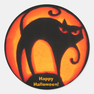 Redonda ¡Feliz Halloween! Pegatina asustadizo del gato