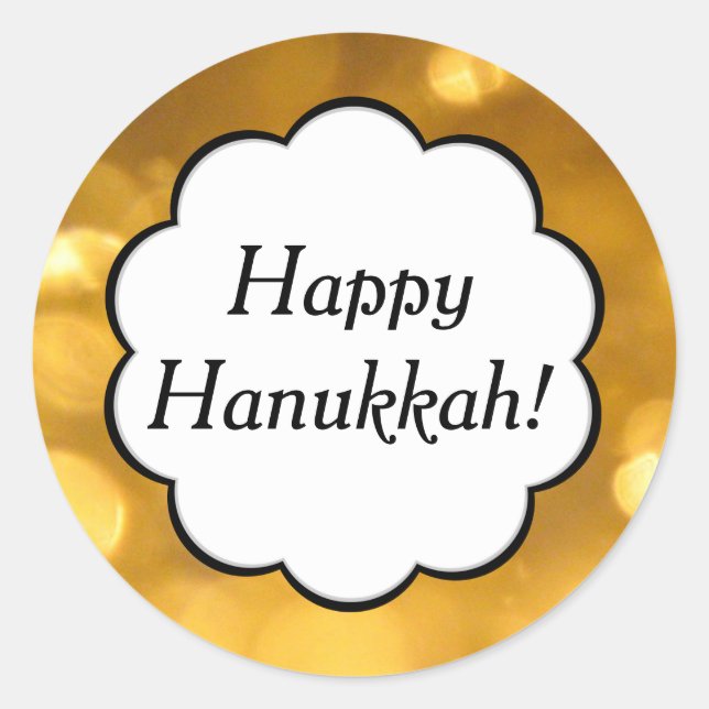 Redonda Feliz Hanukkah - Pegatina Dorado (Anverso)