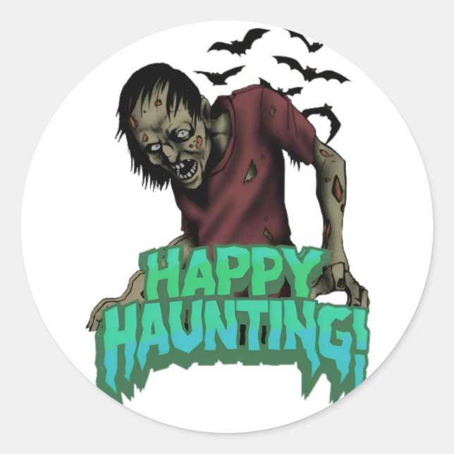 Redonda Feliz Haunting Zombie Halloween Spooky Pegatina (Anverso)