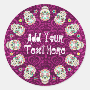Redonda Feliz Muertos - Personalizado Sugar Skull Pegatina