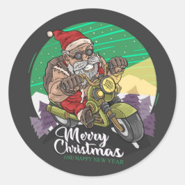 Redonda Feliz Navidad Biker Santa Classic Round Pegatina