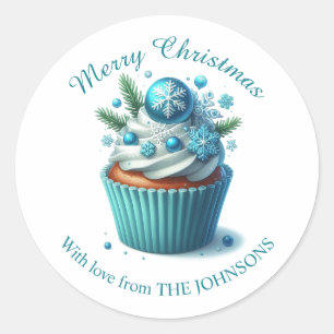 Redonda Feliz Navidad Blue Cupcake con amor Pegatina