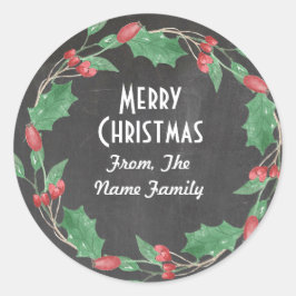 Redonda Feliz Navidad Chalé Rustic Flower Wreath Pegatina