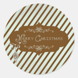 Redonda Feliz Navidad Diagonal Stripe Round Pegatina